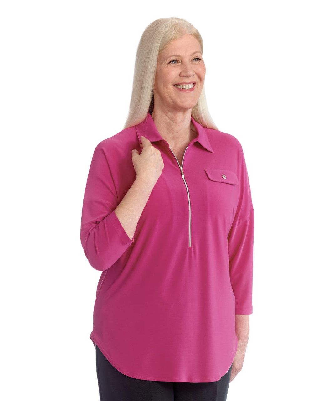 Silverts SV41030 Women's Zip-Front Top for Self-Dressing  Magenta, Size=S, SV41030-SV247-S