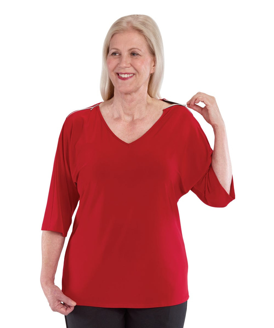 Silverts SV41060 Zip-Shoulders Top For Women Candy Apple, Size=XL, SV41060-SV1319-XL