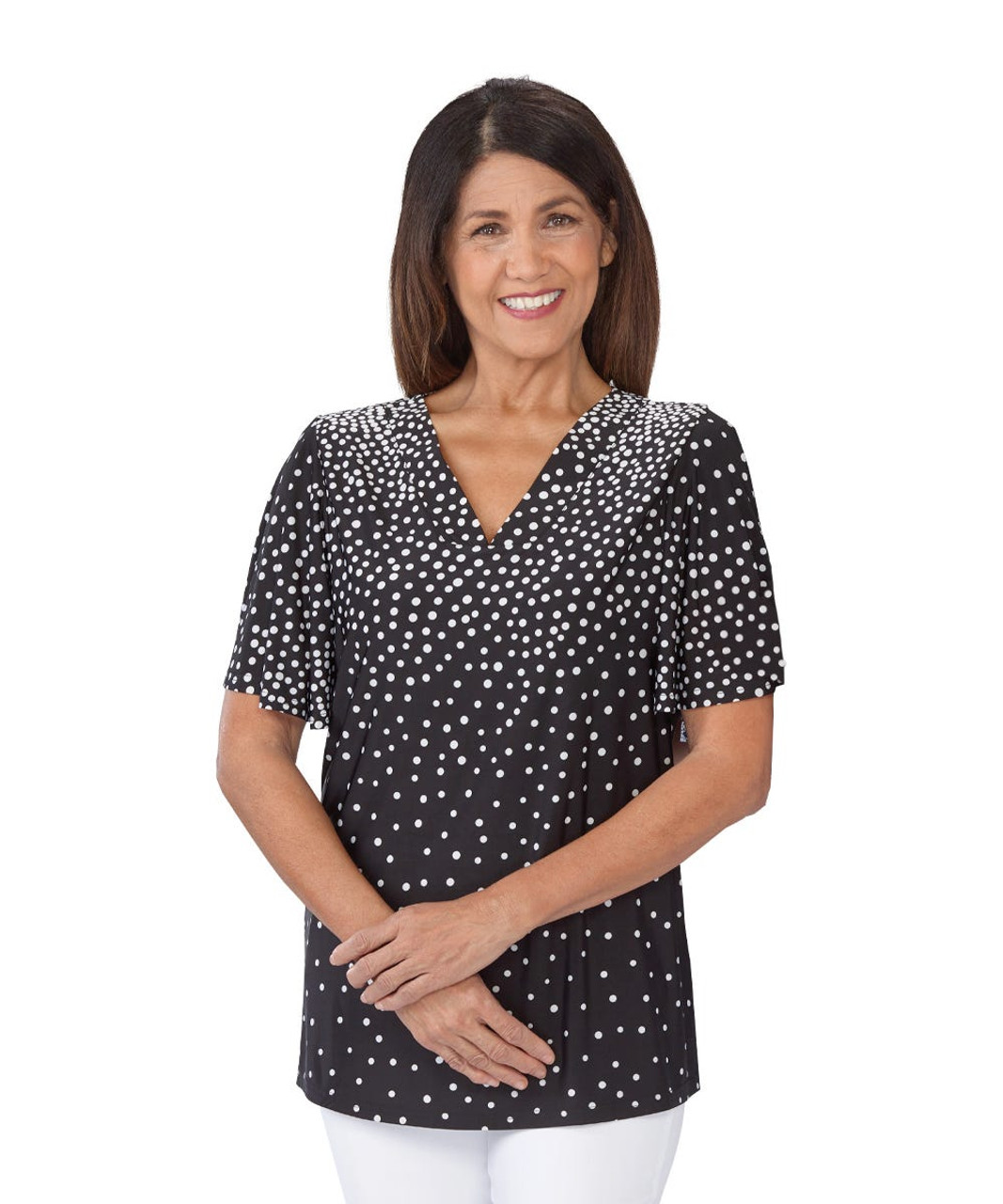 Silverts SV41080 Wide Bell Sleeve Top For Easy Self Dressing White Dots, Size=XL, SV41080-SV1284-XL