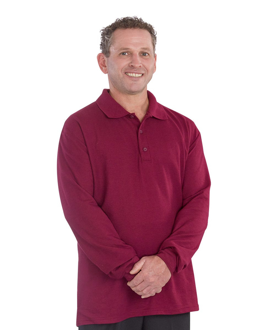 Silverts SV50690 Mens Polo Shirt - Handsome Long Sleeve Polo Jersey Top Maroon, Size=2XL, SV50690-SV688-2XL