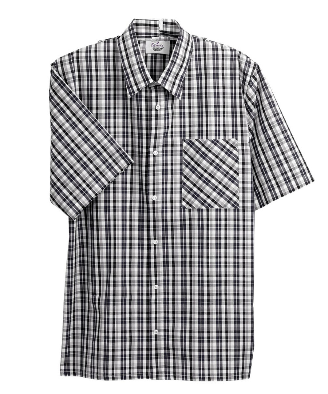 Silverts SV50700 Men's Short Sleeve Adaptive Shirts Black Check, Size=3XL, SV50700-SV461-3XL