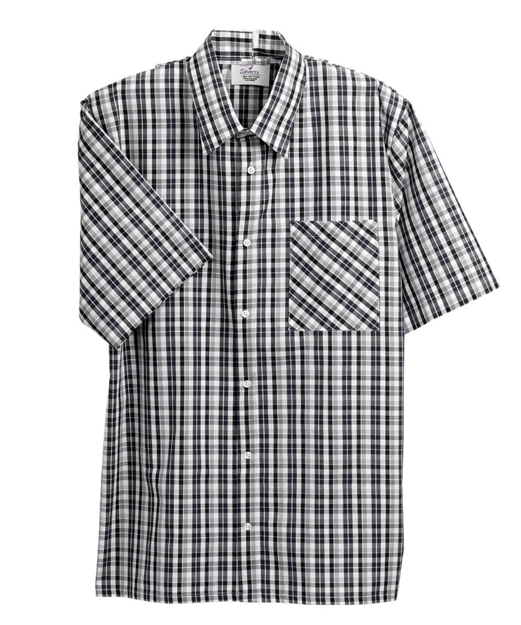 Silverts SV50700 Men's Short Sleeve Adaptive Shirts Black Check, Size=S, SV50700-SV461-S