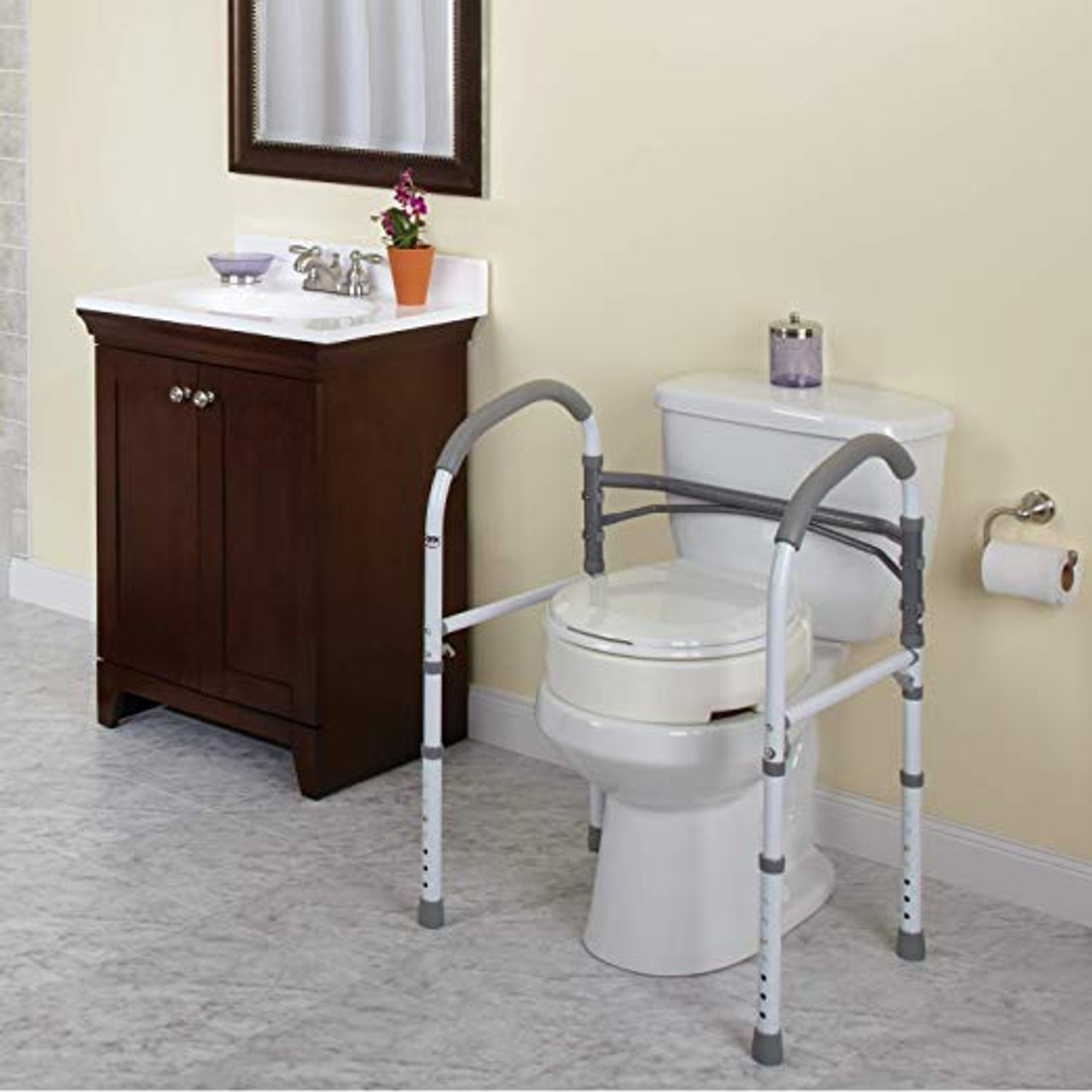 Aluminum Toilet Hand Rail - four-point floor contact (7010)