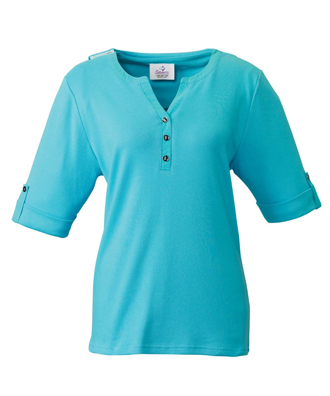 Silverts SV23530 Women's Beautiful Solid Adaptive Open Back Top  Coastal Blue, Size=L, SV23530-SV1323-L