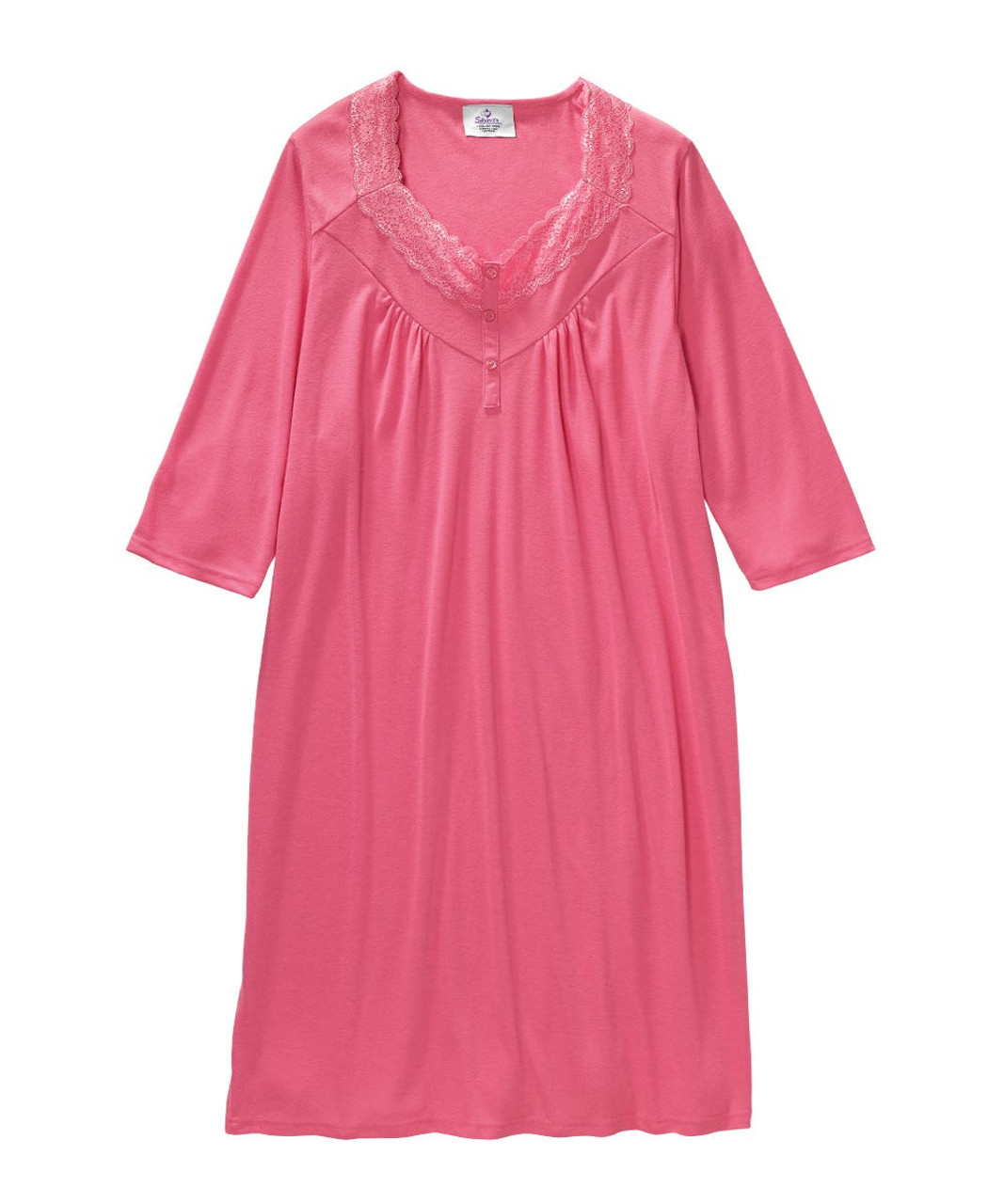 Silverts SV26210 Soft Womens Lace-Trimmed Hospital Patient Gown  Pink, Size=XL, SV26210-SV14-XL