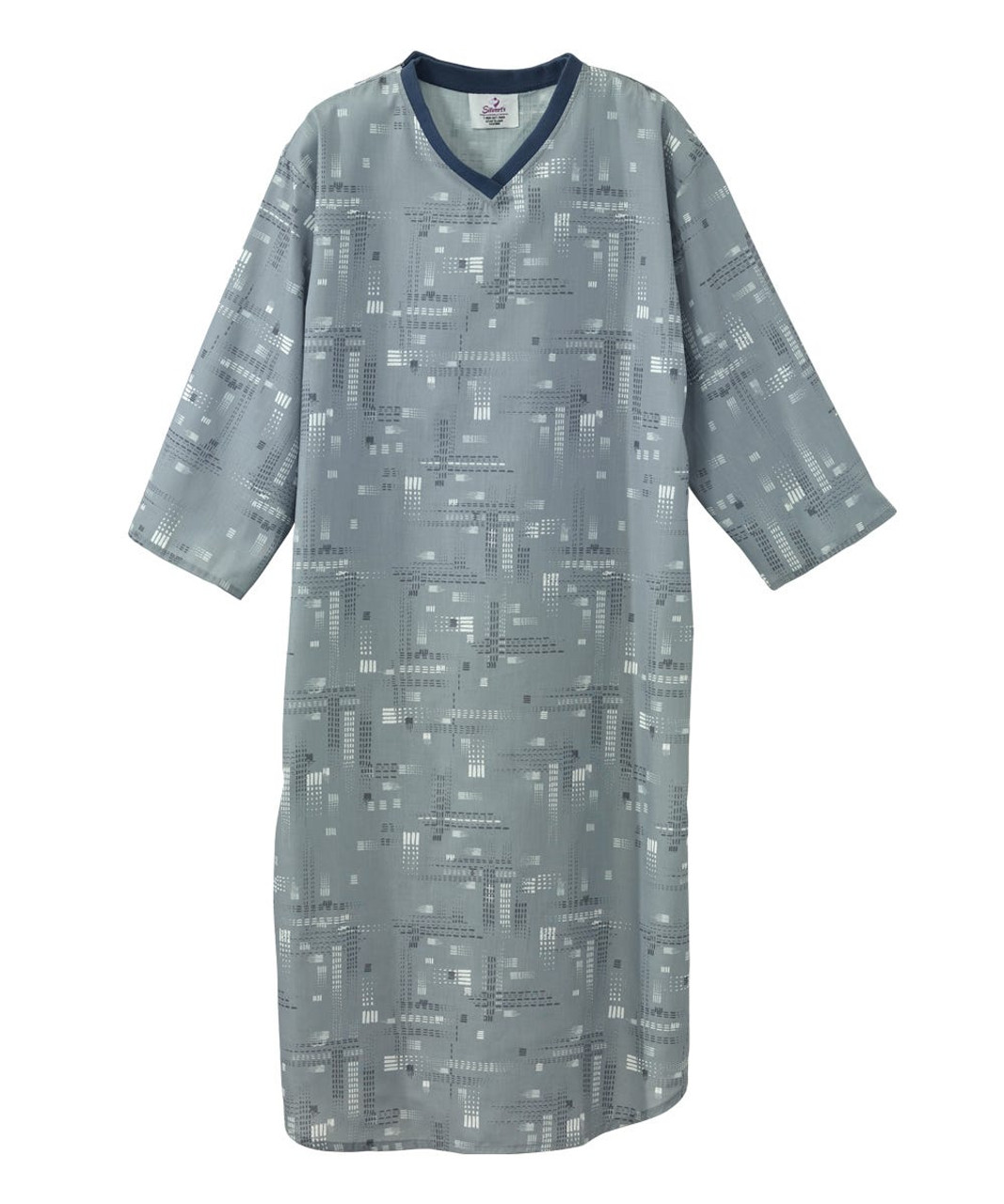 Silverts SV50050 Poly-Cotton Hospital Gowns for Men Gray/White, Size=XL, SV50050-SV1295-XL