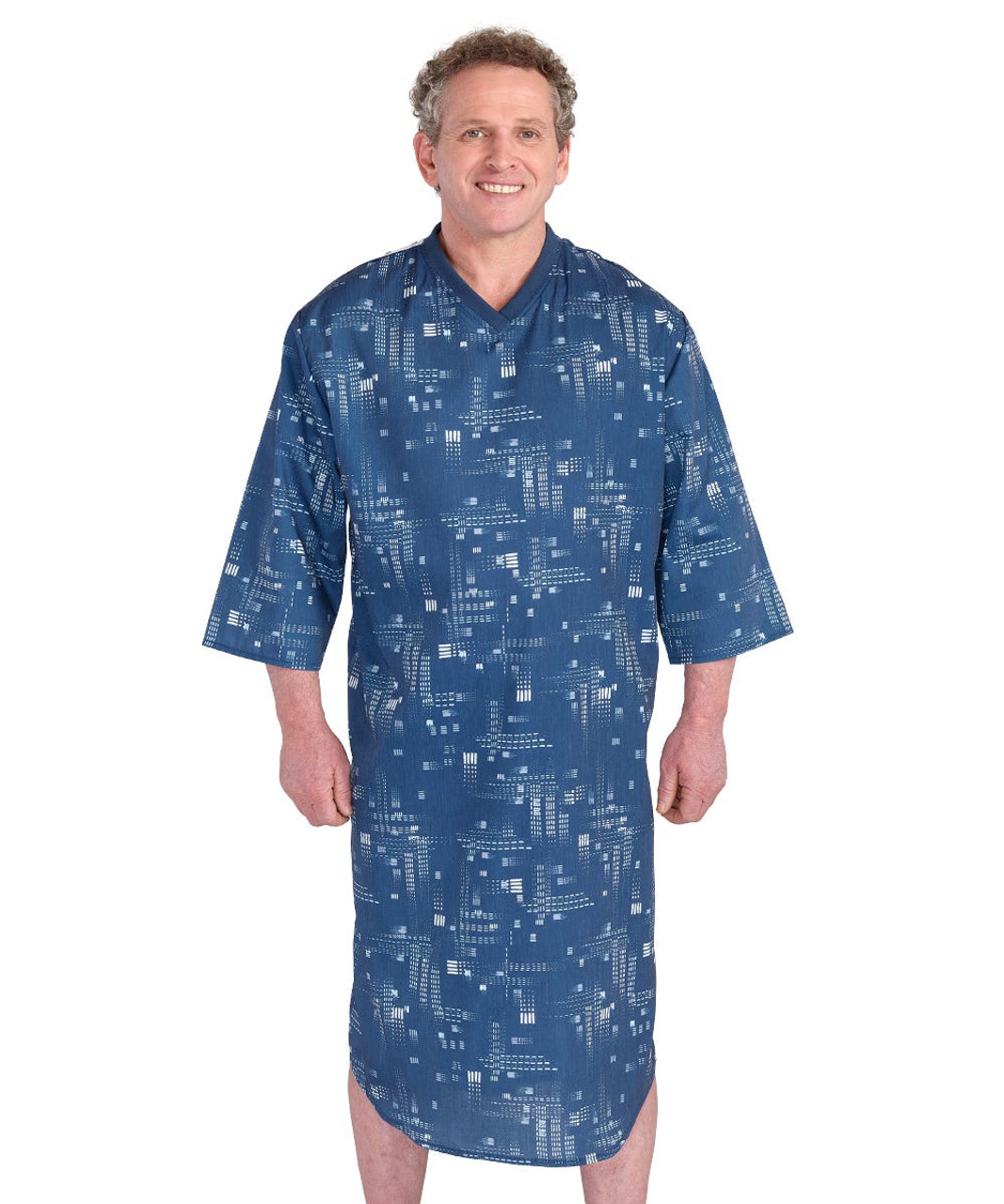 Silverts SV50050 Poly-Cotton Hospital Gowns for Men Navy/Gray, Size=M, SV50050-SV1372-M