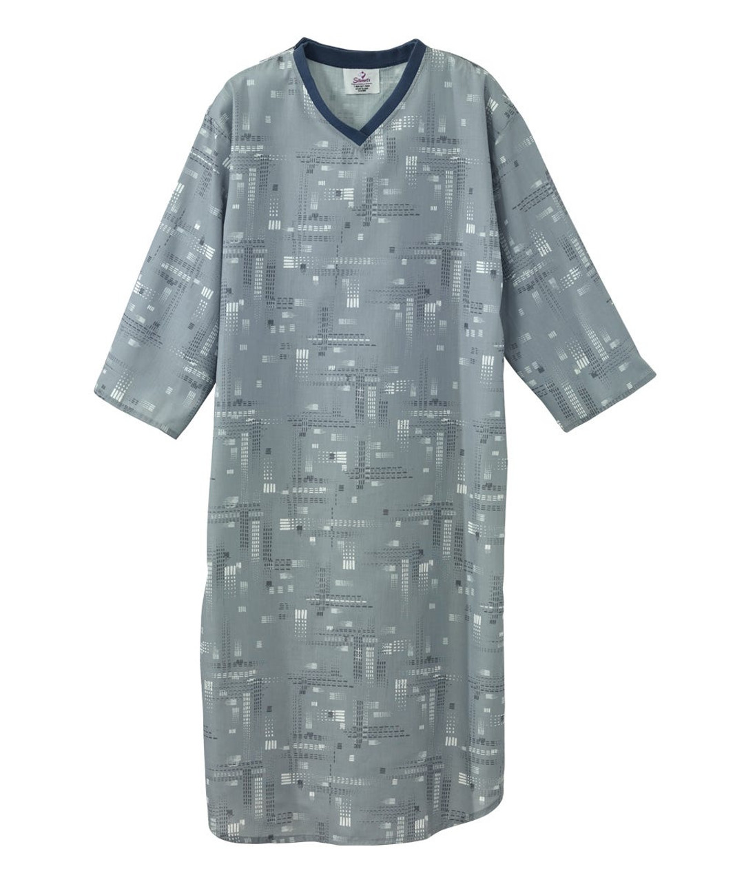 Silverts SV50050 Poly-Cotton Hospital Gowns for Men Gray/White, Size=M, SV50050-SV1295-M