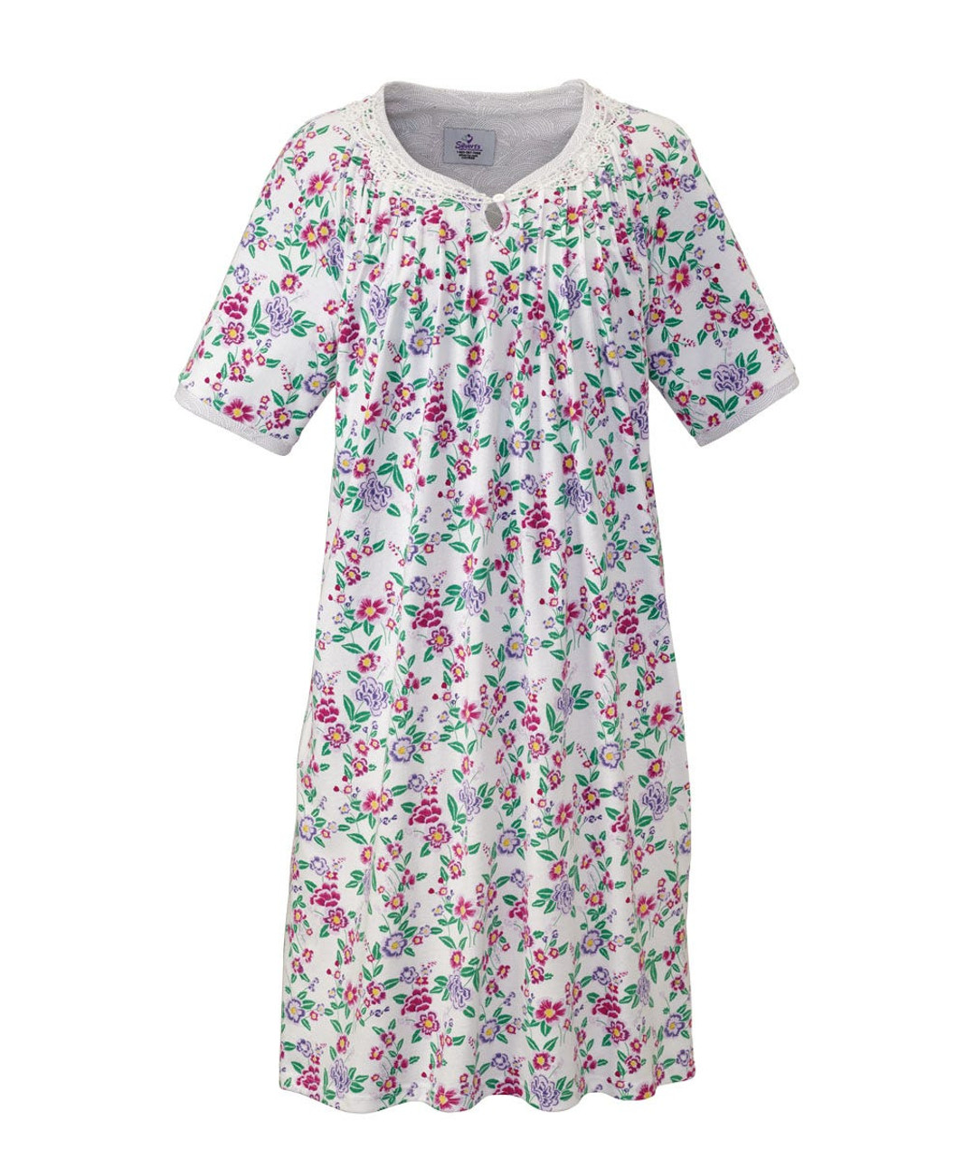 Silverts SV26280 Adaptive Hospital Gowns Nursing Home & Home Care   Pink Bouquet, Size=L, SV26280-SV1382-L