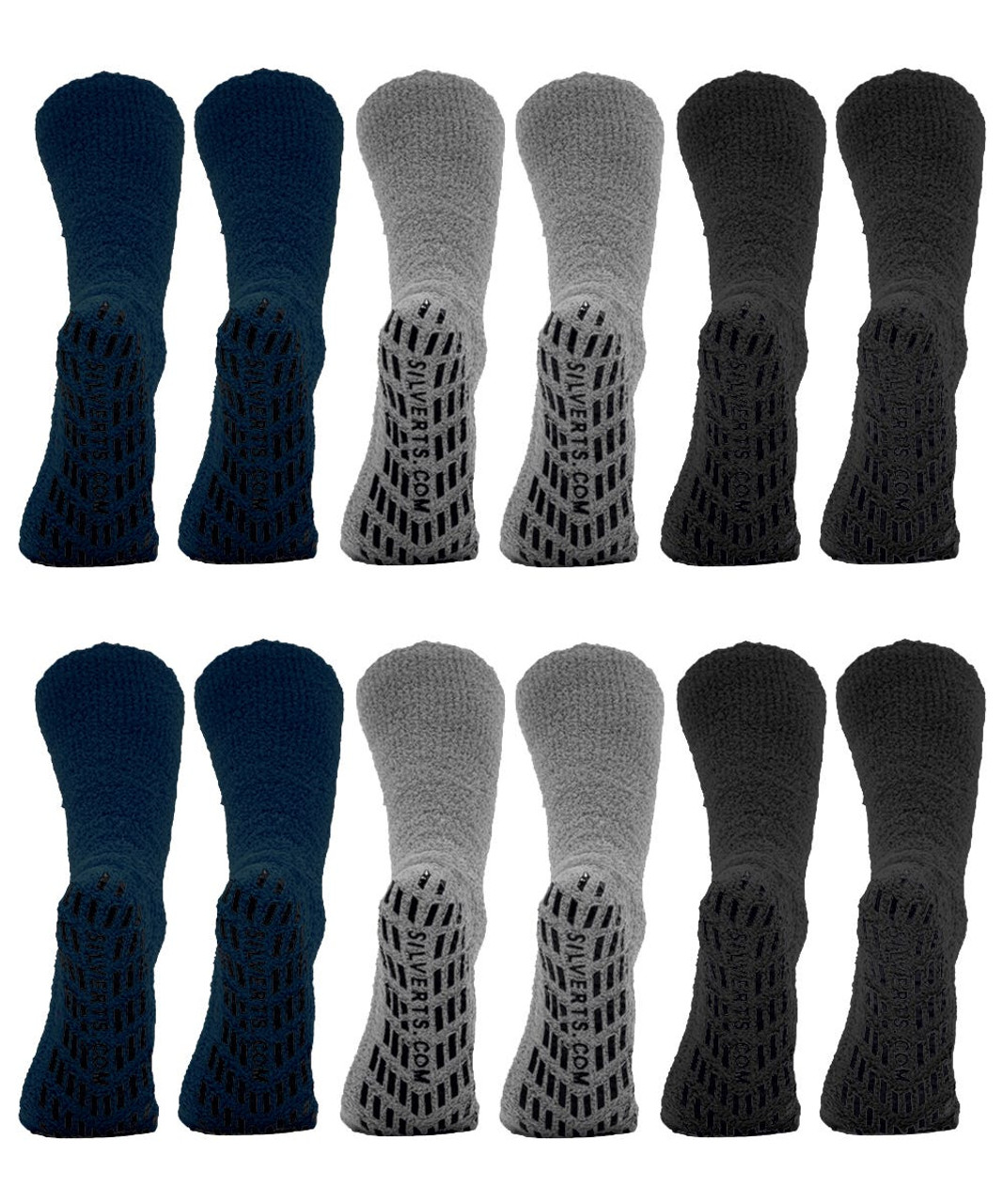 Silverts SV19150 Mens / Womens Non Skid Hospital Socks - 6 Pack Slipper Socks Unisex Pack, Size=OS, SV19150-SV468-OS