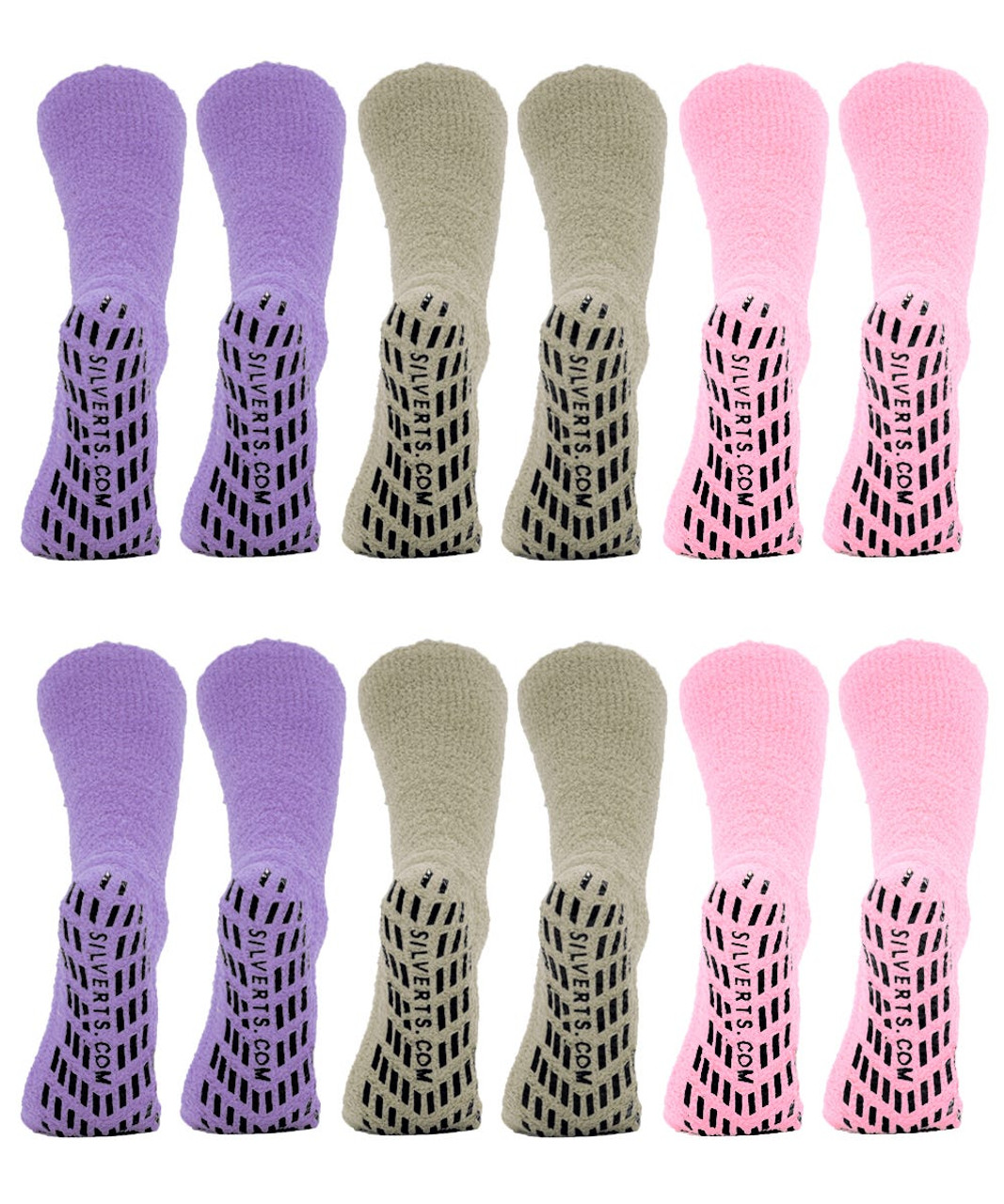 Silverts SV19150 Mens / Womens Non Skid Hospital Socks - 6 Pack Slipper Socks Pastel Pack, Size=XL, SV19150-SV723-XL