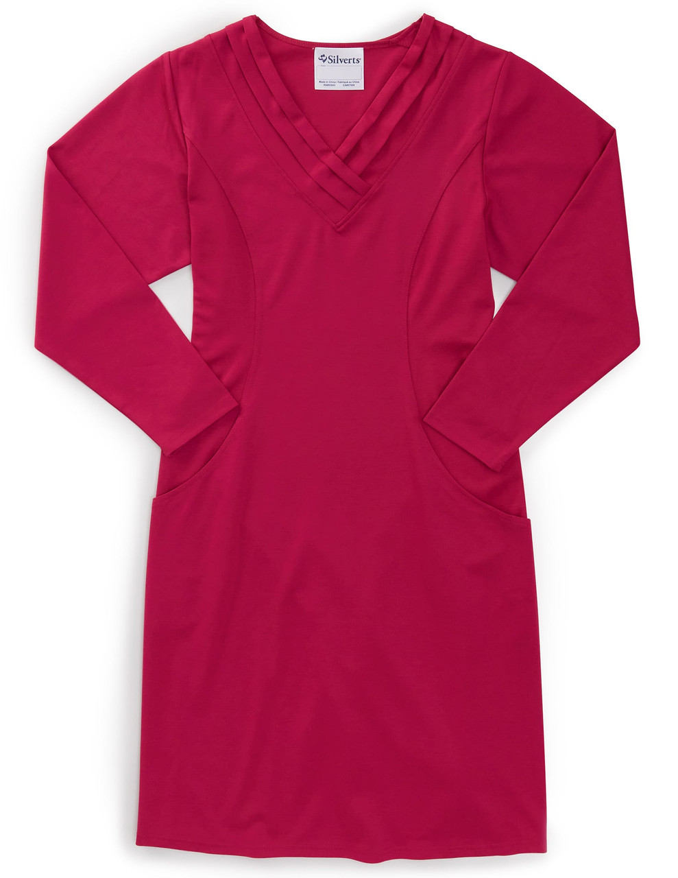 Silverts SV21210 Women's Long-Sleeve Open Back Ponte Dress  Pink, Size=S, SV21210-SV14-S