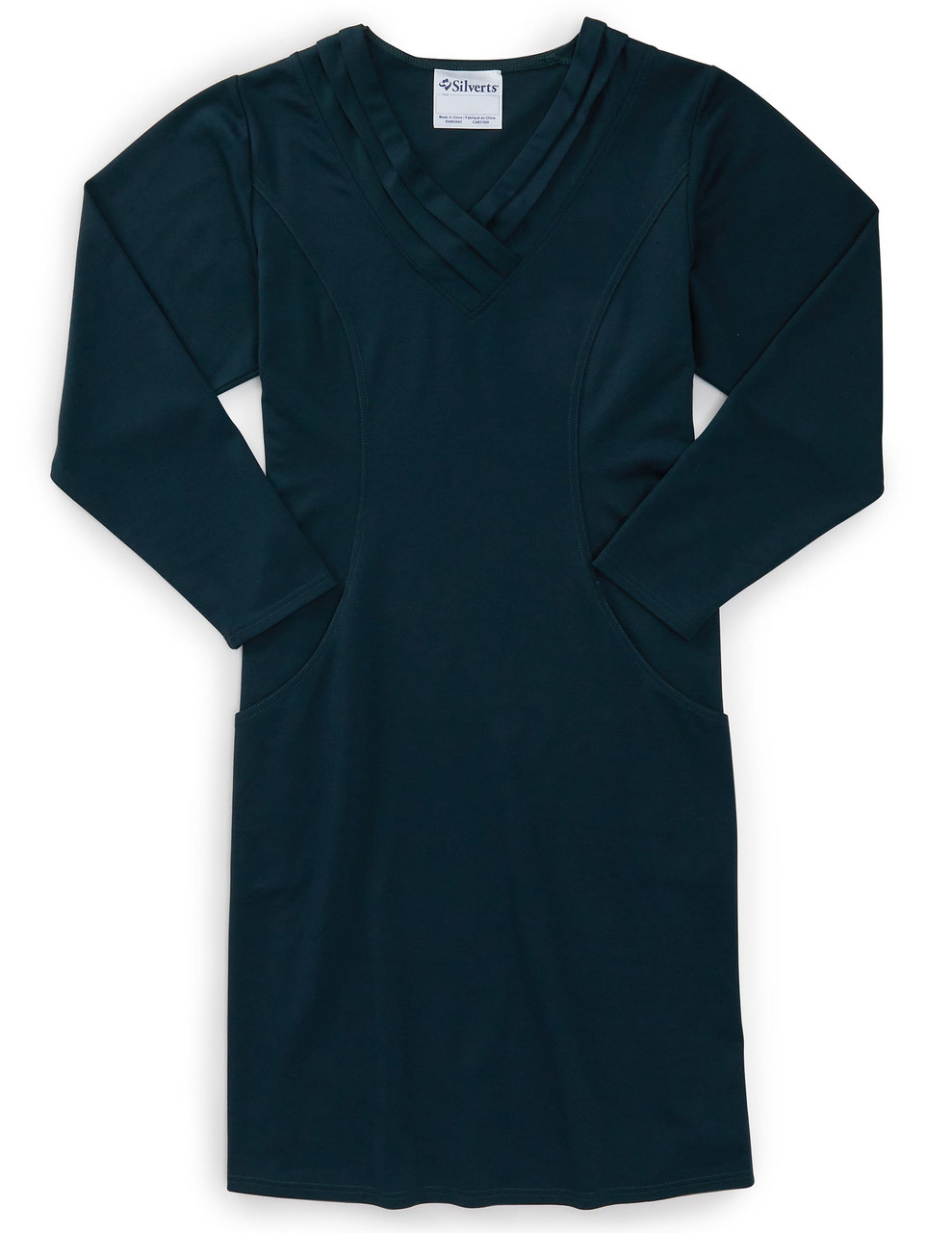 Silverts SV21210 Women's Long-Sleeve Open Back Ponte Dress  Teal, Size=XL, SV21210-SV291-XL