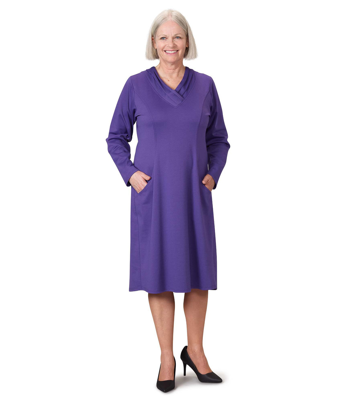 Silverts SV21210 Women's Long-Sleeve Open Back Ponte Dress  Purple, Size=2XL, SV21210-SV62-2XL