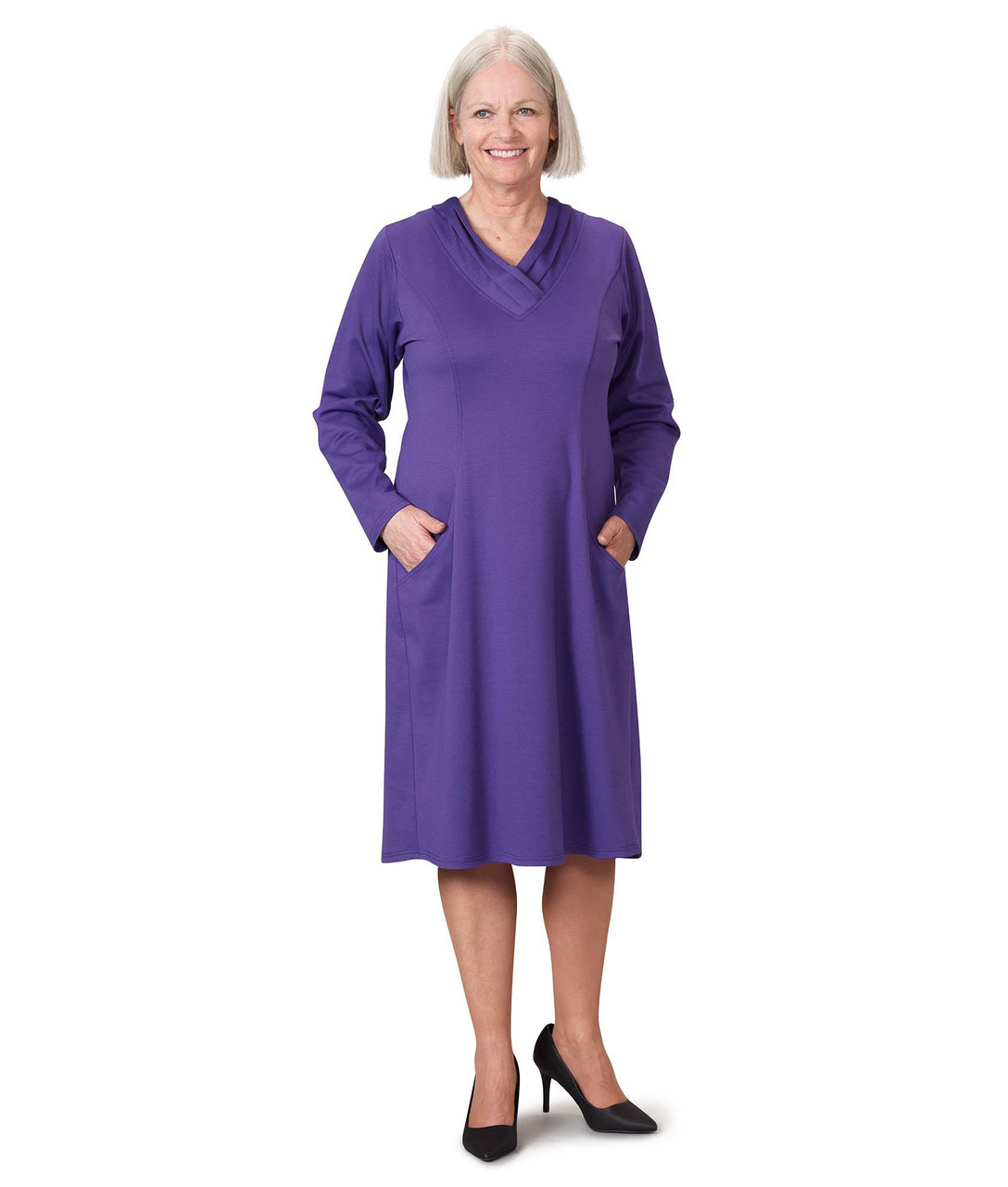 Silverts SV21210 Women's Long-Sleeve Open Back Ponte Dress  Purple, Size=M, SV21210-SV62-M