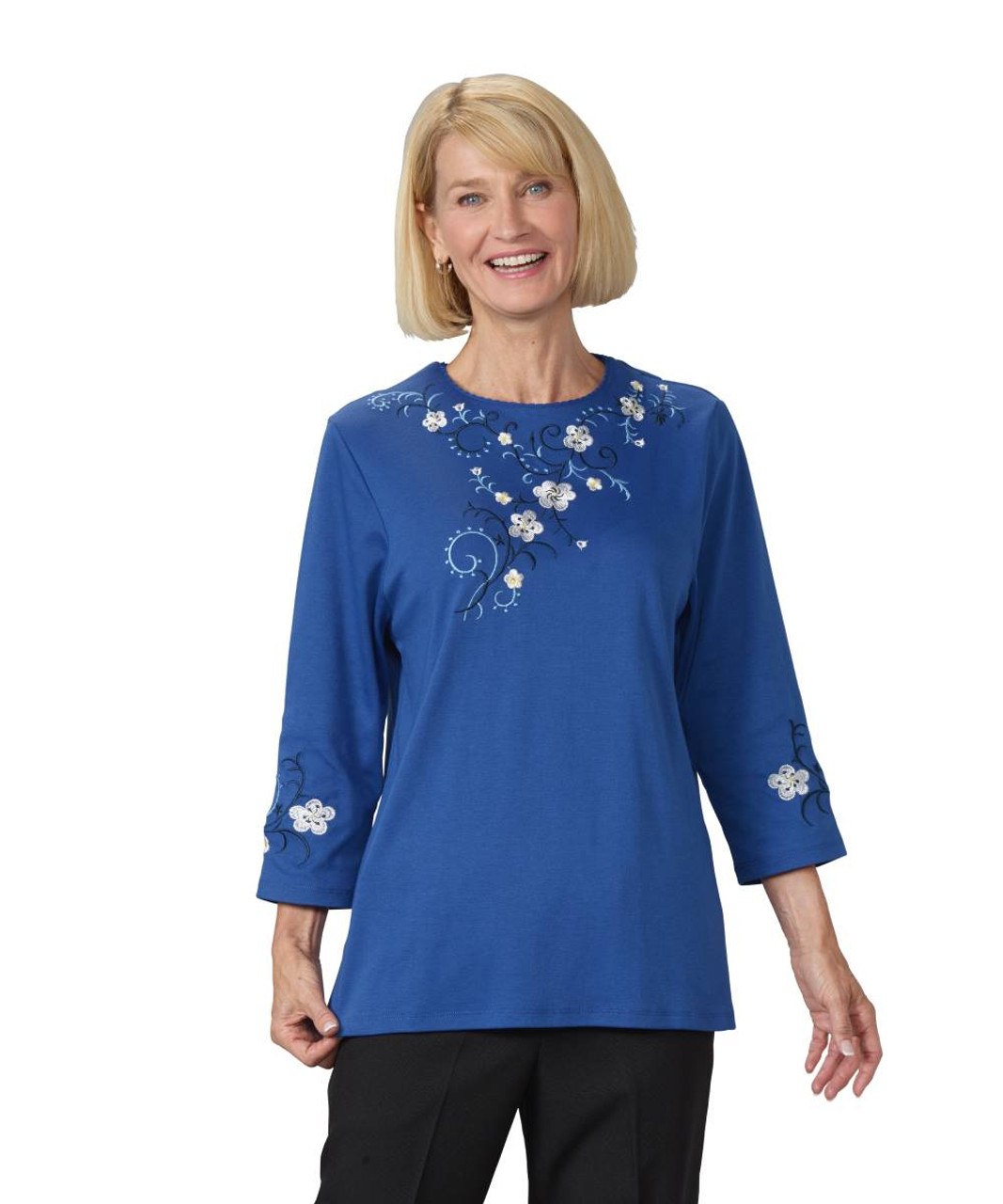 Silverts SV22090 Womens Embroidered Open Back Cotton Top Royal, Size=2XL, SV22090-SV36-2XL