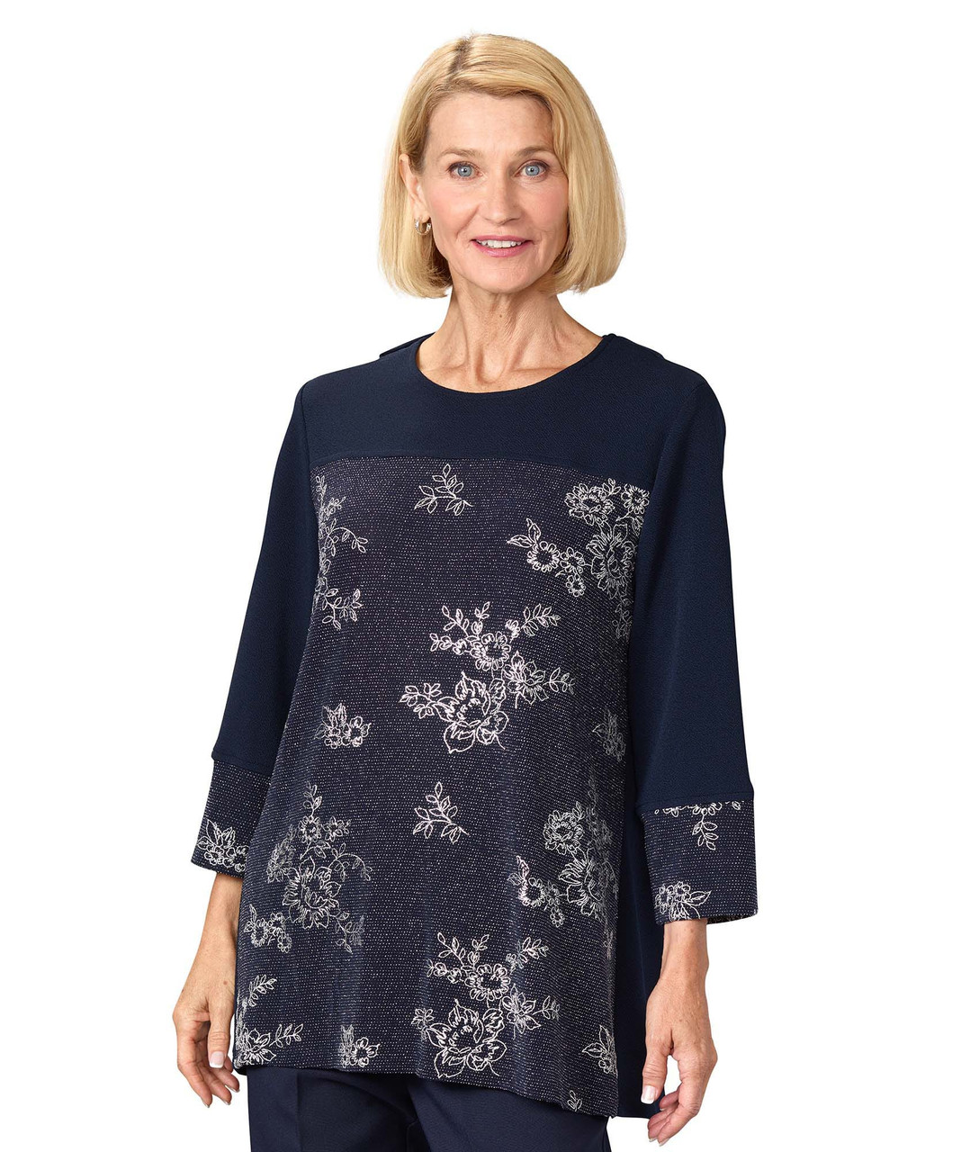 Silverts SV22140 Women's 3/4 Sleeve Open Back Top Crew Neck Navy/Navy, Size=2XL, SV22140-SV1178-2XL