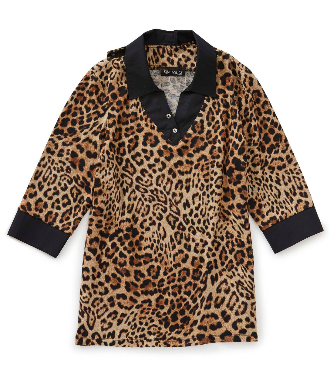 Silverts SV22150 Women's Open Back Collared Top Black Leopard, Size=XL, SV22150-SV1433-XL