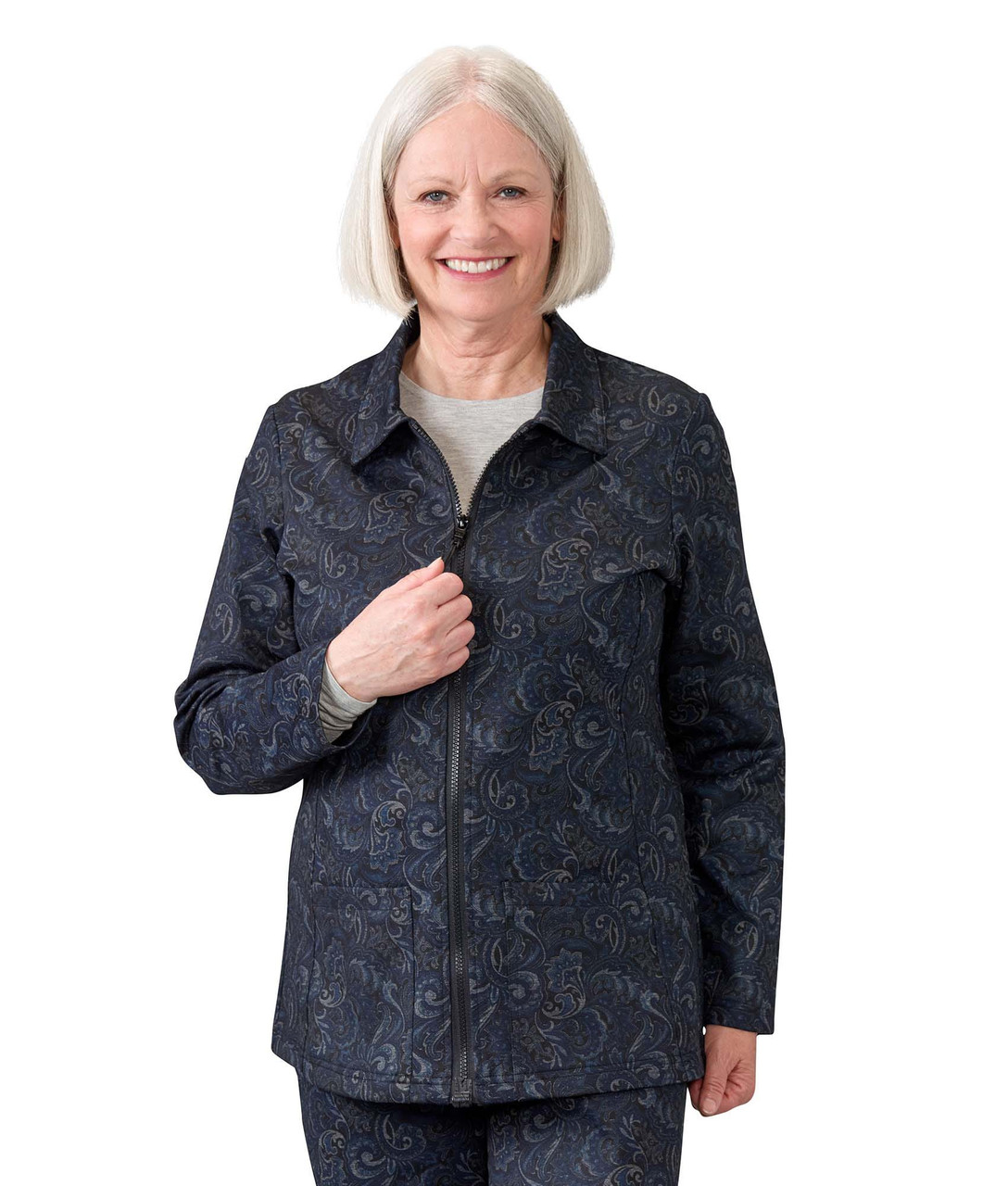 Silverts SV25460 Women's Magnetic Zip Front Jacket Ink/Charcoal, Size=2XL, SV25460-SV1455-2XL