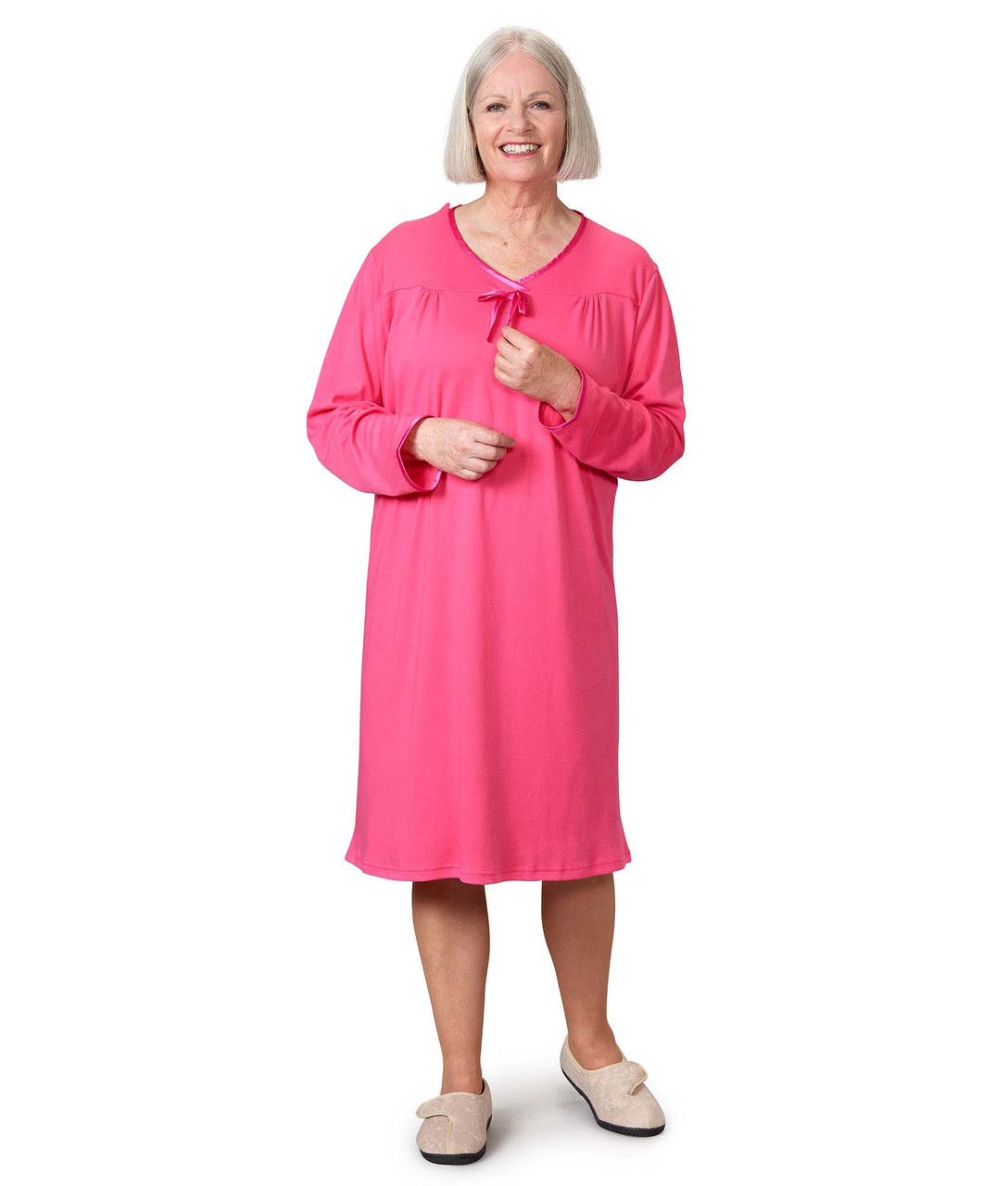 Silverts SV26120 Women's Antimicrobial Open Back Nightgown Pink, Size=2XL, SV26120-SV14-2XL