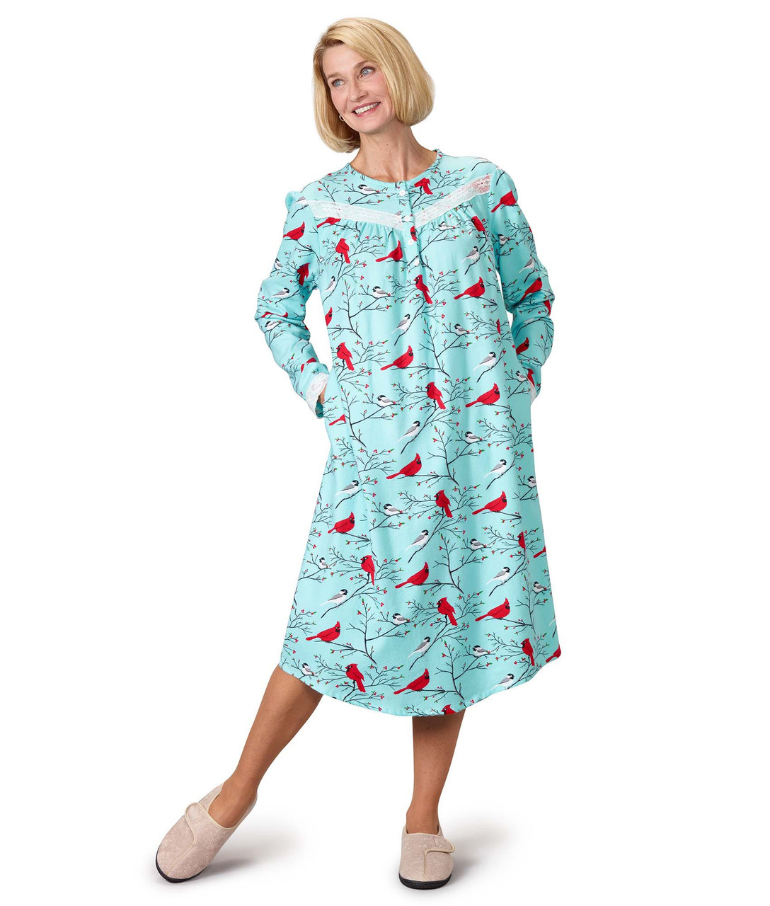 Silverts SV26410 Women's Open Back Flannel Nightgown Cardinal Print, Size=XL, SV26410-SV1465-XL