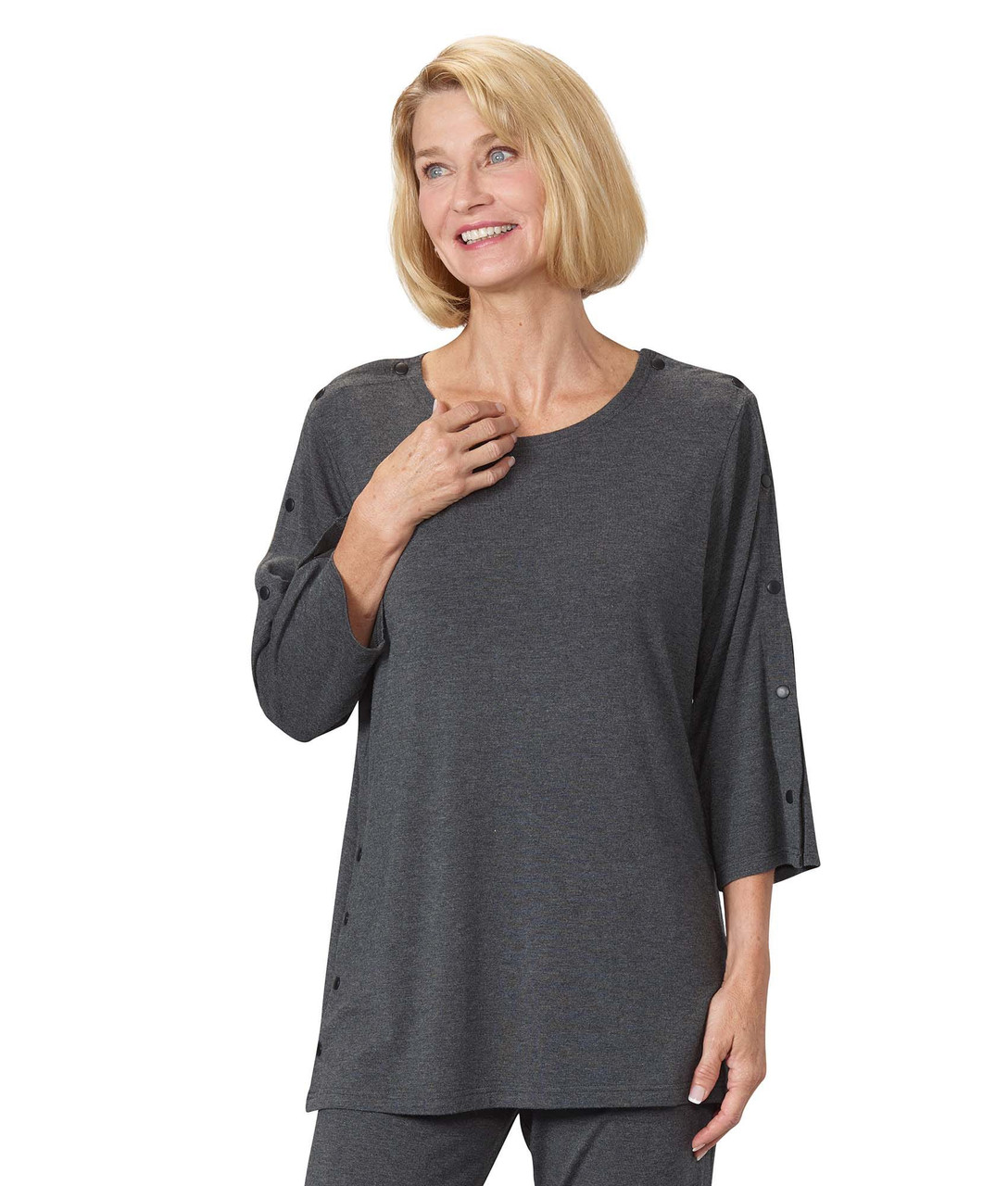 Silverts SV61000 Womens Post-Surgical Top With Snaps Heather Gray, Size=2XL, SV61000-SV1456-2XL