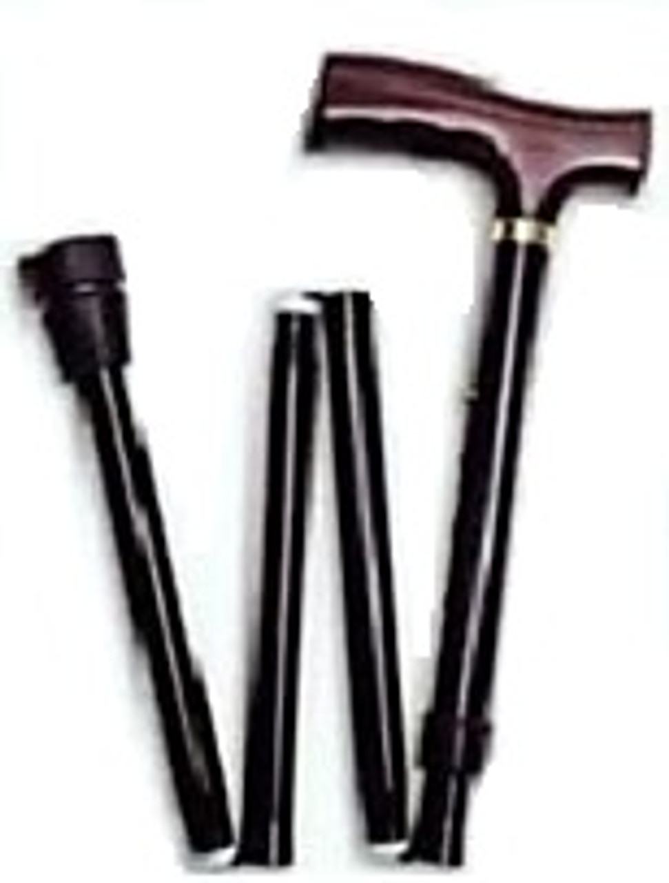 513386 TRAVEL FOLDING FRITZ HANDLE - 3/4" (1.91cm) Cane Tip Black Shaft - Mahogany Handle