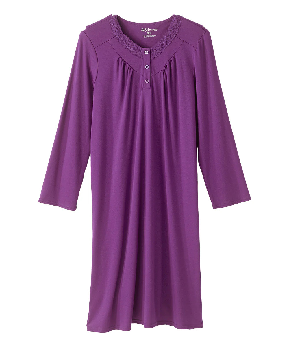 Women's No Peek Hospital & Home Care Gown with Lace Neckline - Violet Sizes: S-3XL
