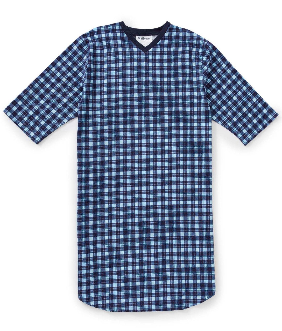 Silverts SV50120 Men's Flannel Hospital Gowns Blue Plaid, Size=L, SV50120-SV513-L