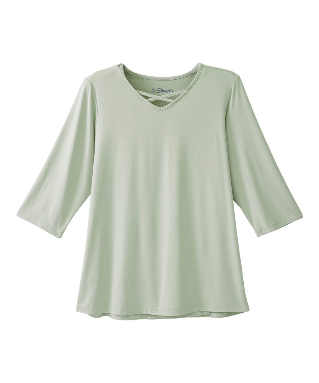 Silverts SV141 Senior Women's Adaptive Open Back Criss Cross Neckline Top Sage, Size=2XL, SV141-SV138-2XL