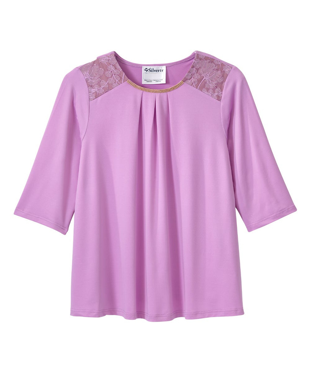 Silverts SV162 Senior Women's Adaptive Open Back Lace Embellished Top Lilac, Size=3XL, SV162-SV95-3XL