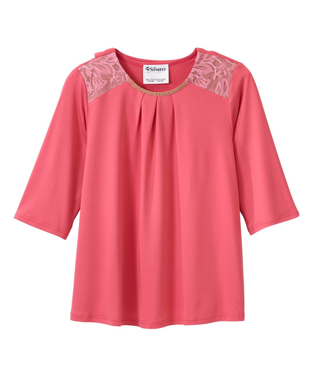 Silverts SV162 Senior Women's Adaptive Open Back Lace Embellished Top Dusty Pink, Size=3XL, SV162-SV282-3XL