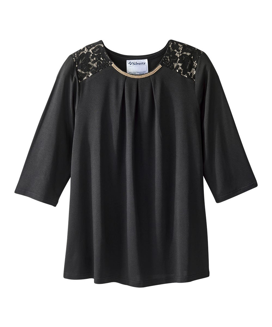 Silverts SV162 Senior Women's Adaptive Open Back Lace Embellished Top Black, Size=3XL, SV162-SV2-3XL