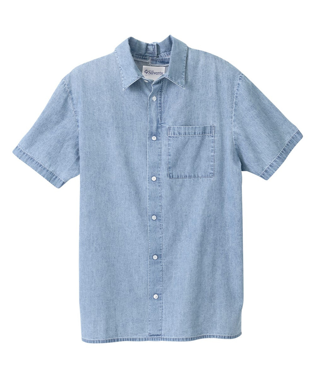 Silverts SV169 Senior Men's Adaptive Open Back Short Sleeve Shirt Denim , Size=3XL, SV169-SV2076-3XL