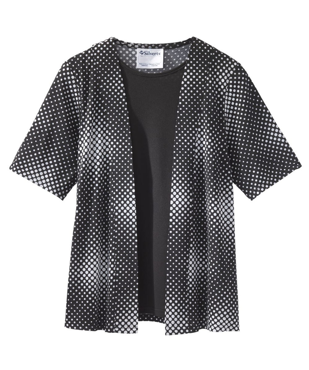 Silverts SV173 Top Blouse Twofer Short Sleeve Open Back Dots Print, Size=M, SV173-SV2089-M