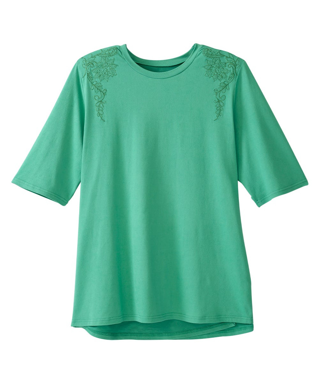 Silverts SV149 Senior Women's Adaptive Open Back Embroidered T-Shirt Teal, Size=L, SV149-SV291-L