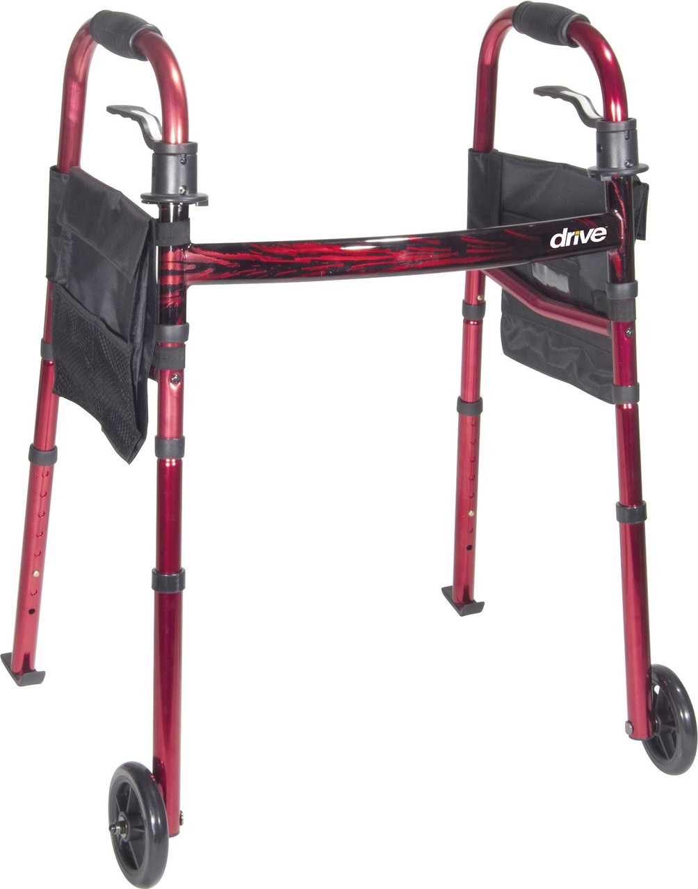Drive Medical RTL10263KDR Portable Folding Travel Walker with 5" Wheels and Fold up Legs (RTL10263KDR)