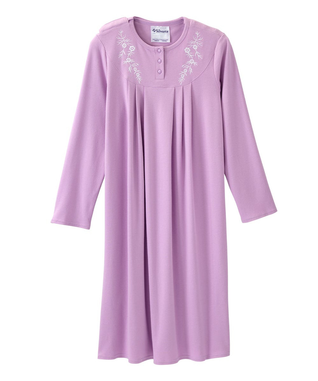 Silverts SV26020 Hospital Gowns - Senior Women's Adaptive Open Back Solid Knit Nightgown Lilac Mist, Size=L, SV26020-LIMI-L