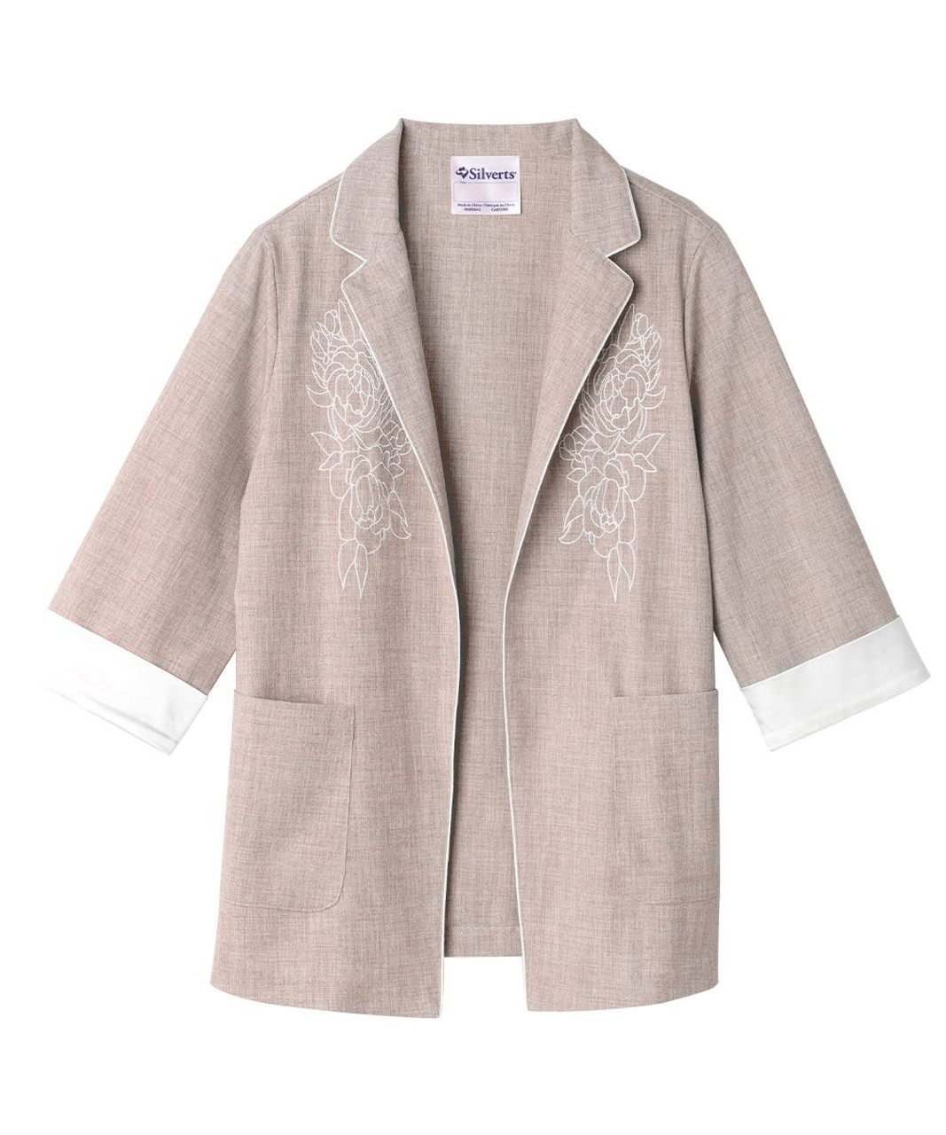 Silverts SV130 Senior Women's Embroidered Linen Blazer Khaki, Size=XL, SV130-SV2005-XL