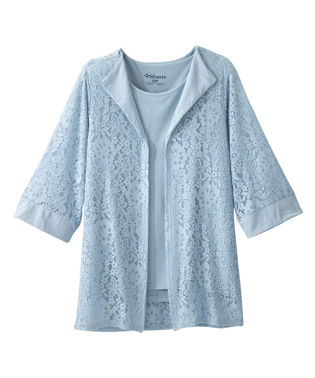 Silverts SV156 Senior Women's Adaptive Open Back Lace Blazer Twofer  Breezy Blue Flower, Size=2XL, SV156-SV2036-2XL