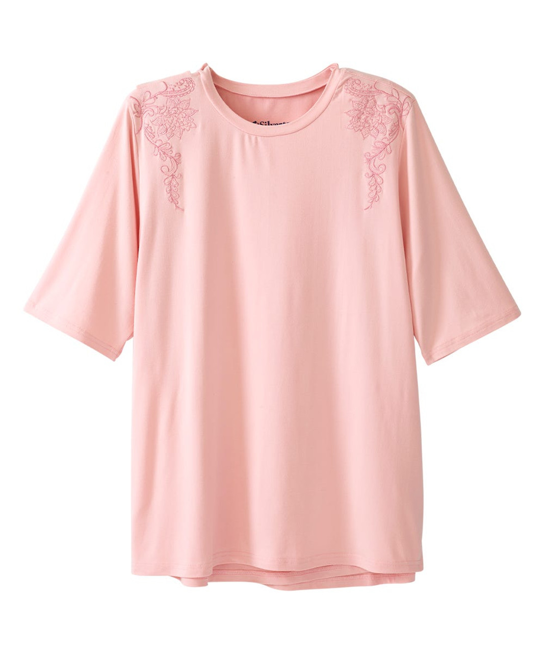 Silverts SV149 Senior Women's Adaptive Open Back Embroidered T-Shirt Petal Pink, Size=2XL, SV149-SV2017-2XL