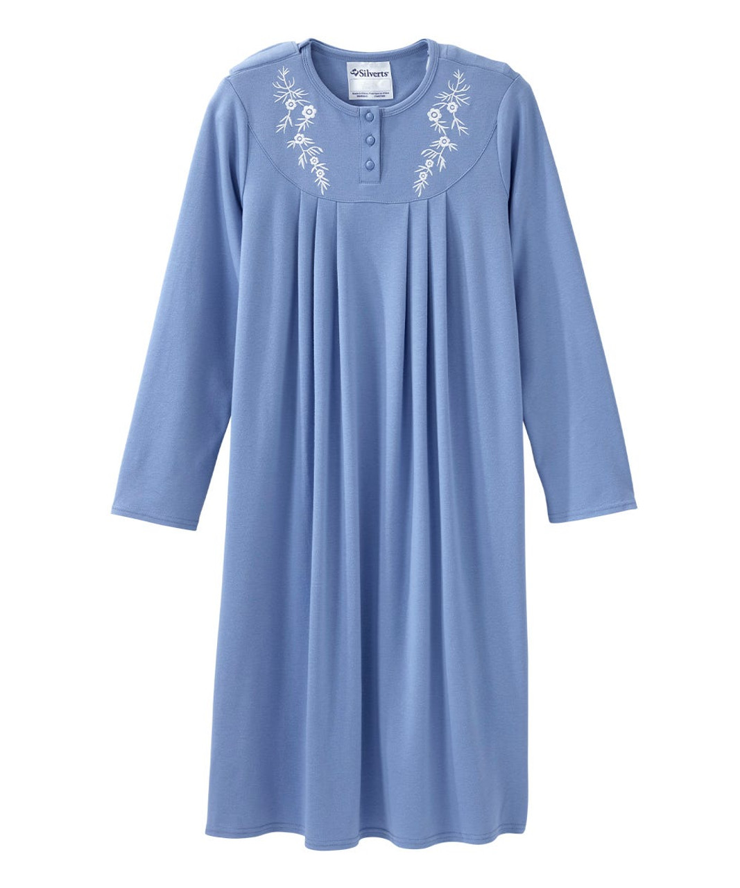 Silverts SV26020 Hospital Gowns - Senior Women's Adaptive Open Back Solid Knit Nightgown Ciel Blue, Size=XL, SV26020-CIE-XL