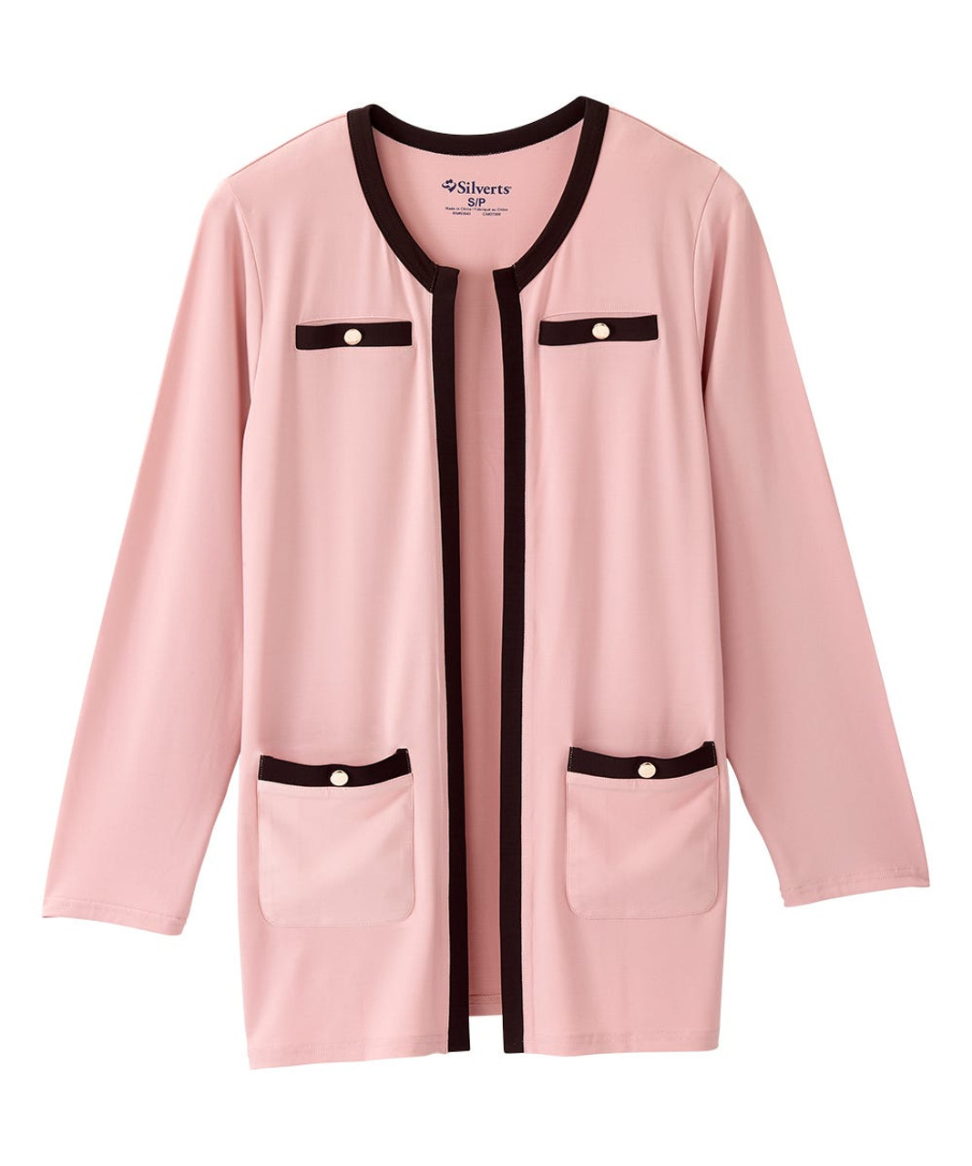 Silverts SV157 Senior Women's Long Sleeve Knit Blazer Dusty Pink/Black Contrast, Size=2XL, SV157-SV2029-2XL