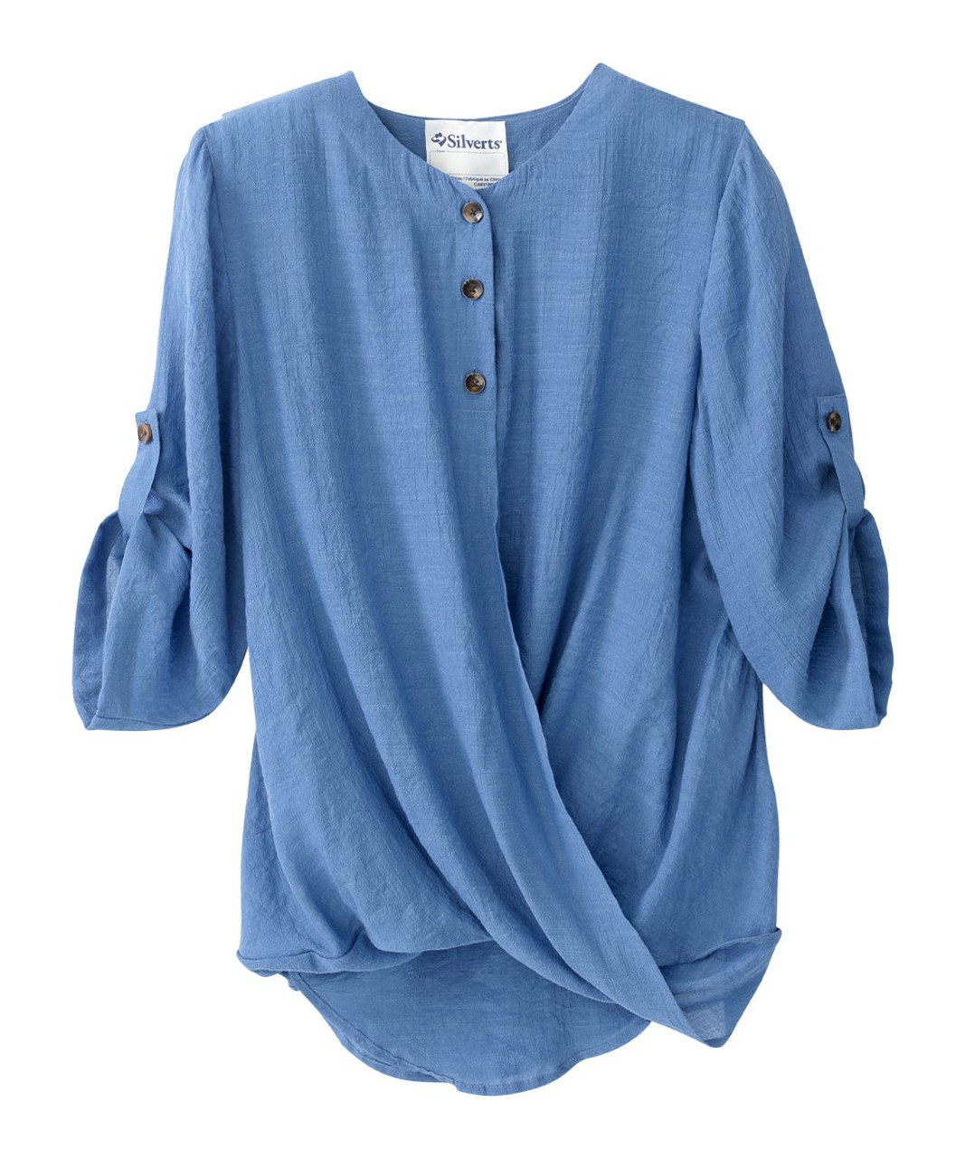 Silverts SV145 Senior Women's Adaptive Open Back Henley Convertible Sleeve Top Steel Blue, Size=XL, SV145-SV17-XL