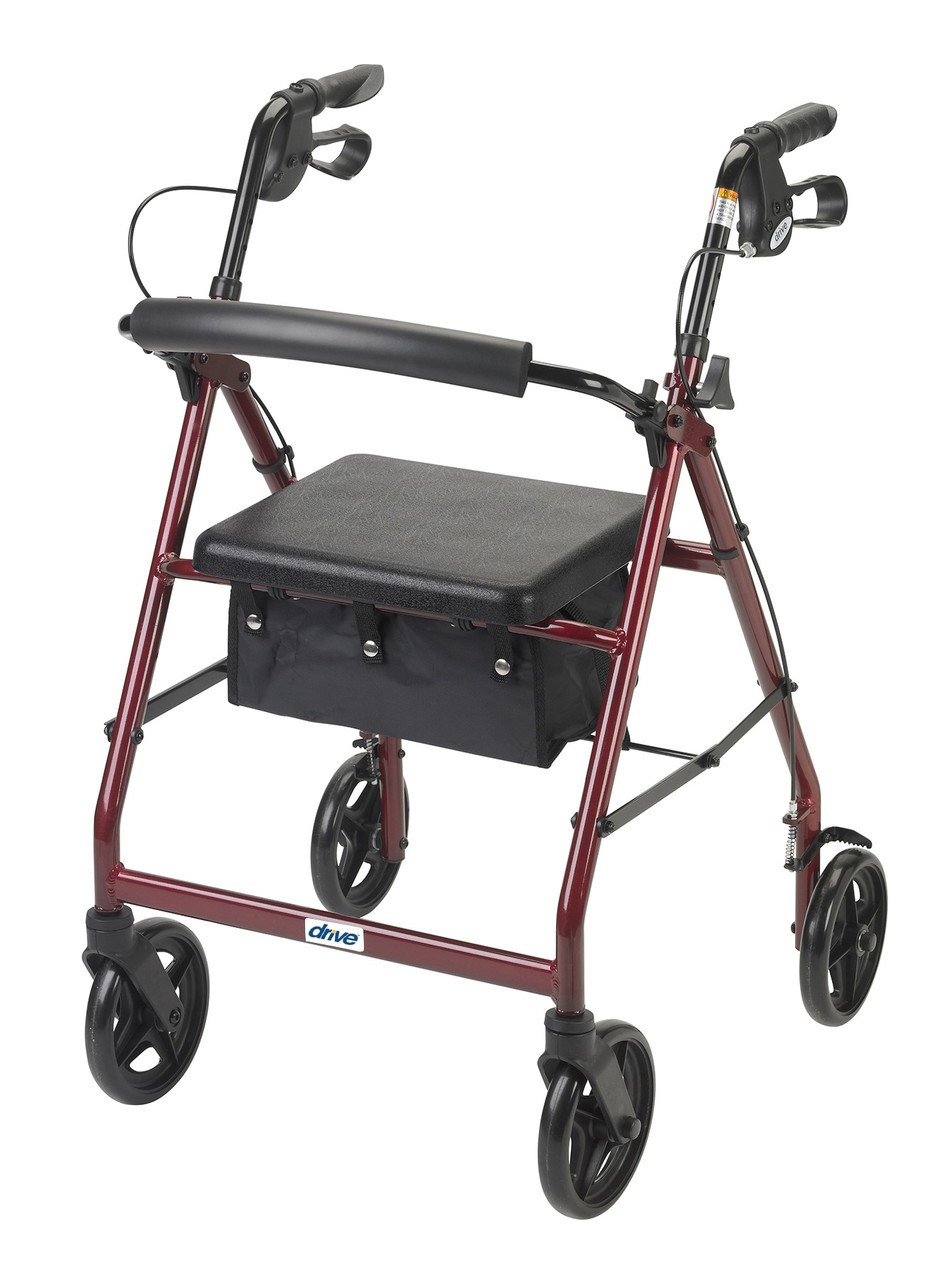 Aluminum Rollator with Fold Up and Removable Back Support and Padded Seat, Red (R728RD)