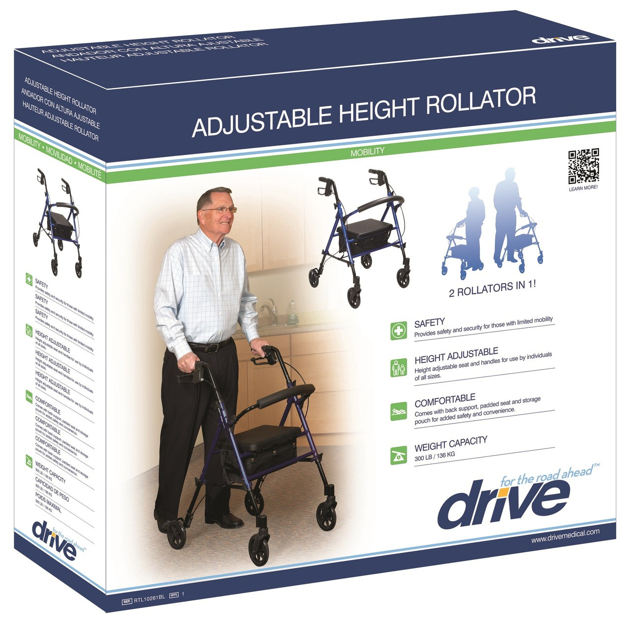 Drive Medical RTL10261BL Adjustable Height Rollator with 6" Wheels, Blue (Drive RTL10261BL)