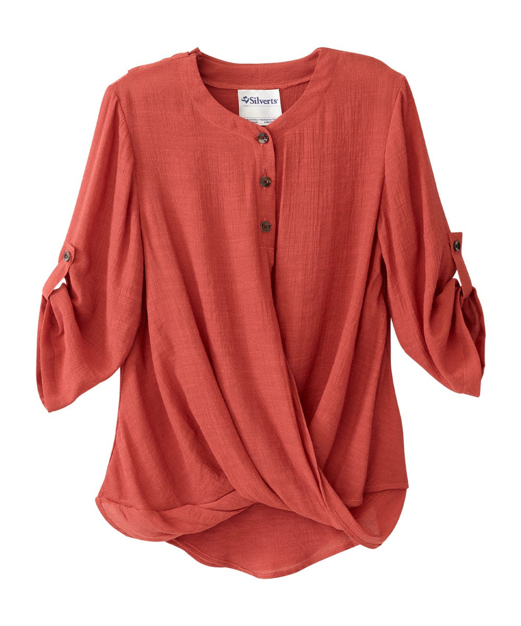 Silverts SV145 Senior Women's Adaptive Open Back Henley Convertible Sleeve Top Terracotta, Size=2XL, SV145-SV2043-2XL