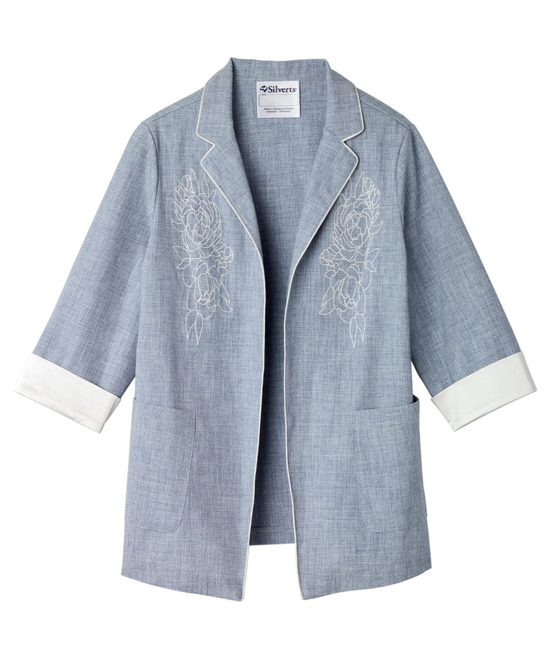 Silverts SV130 Senior Women's Embroidered Linen Blazer Breezy Blue, Size=XL, SV130-SV2003-XL