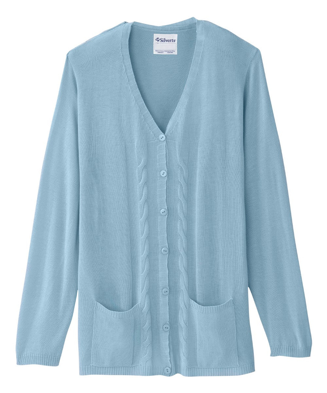 Silverts SV154 Senior Women's Adaptive Open Back Cardigan Breezy Blue, Size=M, SV154-SV2003-M