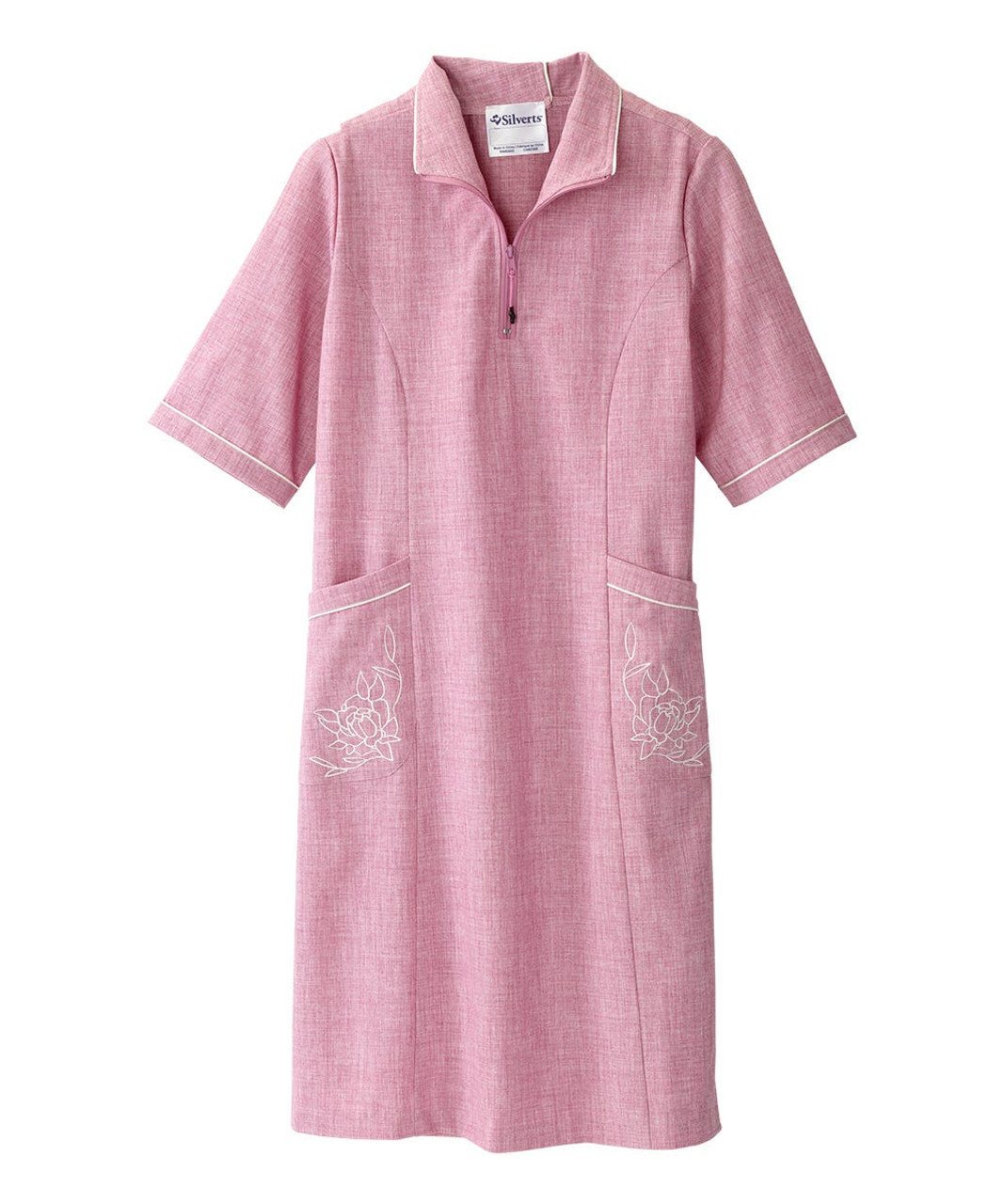 Silverts SV314 Senior Women's Adaptive Open Back Embroidered Linen Dress Dusty Pink, Size=2XL, SV314-SV2004-2XL